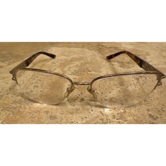 Versace Tortoiseshell Half-Rim Eyeglasses With Rhinestone Greek Key Design - Picture 1 of 8